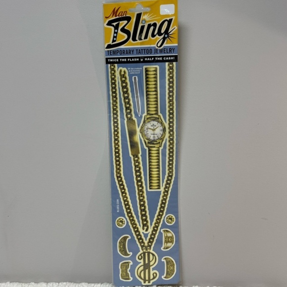 Blue Q "Man Bling" Gold Glitter Temporary Tattoo Jewelry
